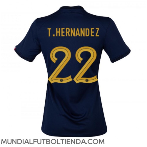 Camiseta Francia Theo Hernandez #22 Primera Equipación Replica Mundial 2022 para mujer mangas cortas
